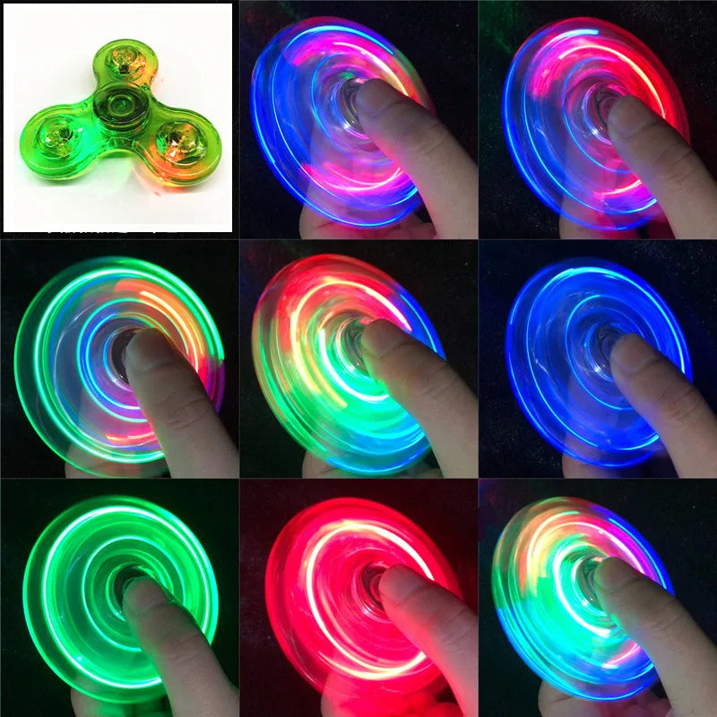 Crystal Luminous LED Light Fidget Spinner - Glow in the Dark EDC Stress Relief Toy, Kinetic Gyroscope for Children