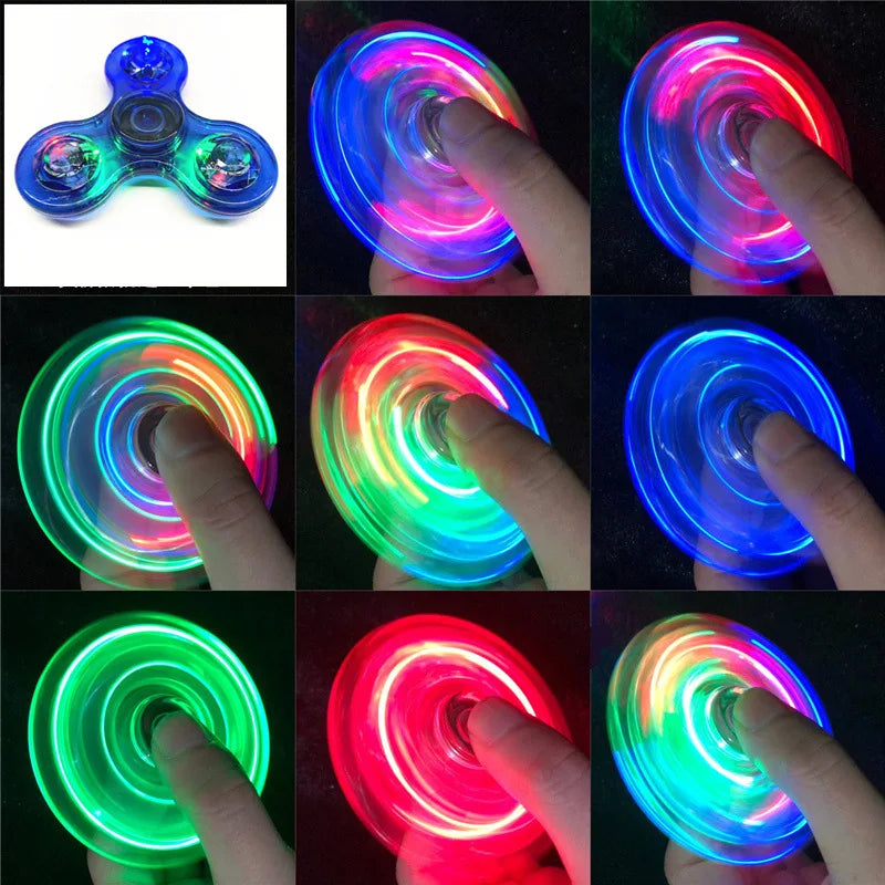 Crystal Luminous LED Light Fidget Spinner - Glow in the Dark EDC Stress Relief Toy, Kinetic Gyroscope for Children