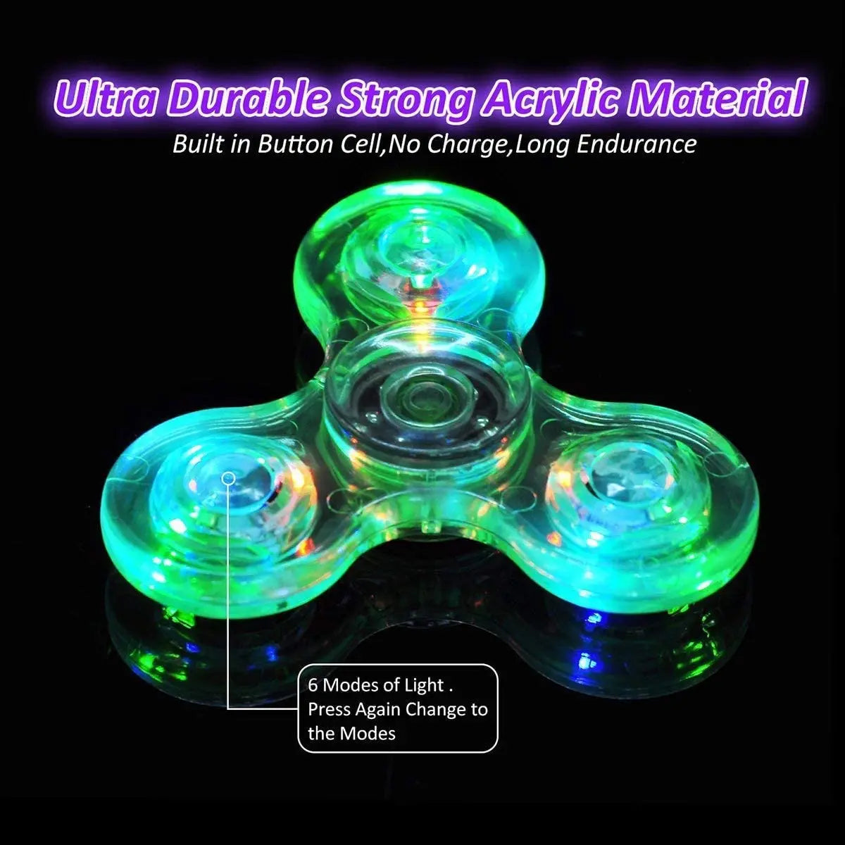 Crystal Luminous LED Light Fidget Spinner - Glow in the Dark EDC Stress Relief Toy, Kinetic Gyroscope for Children