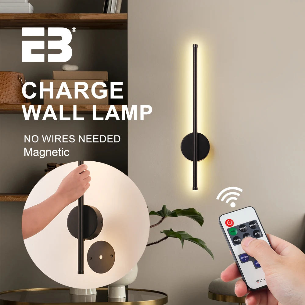 Rechargeable 50cm Wireless LED Wall Light - Dimmable Modern Bedside Lamp with Remote Control for Bedroom