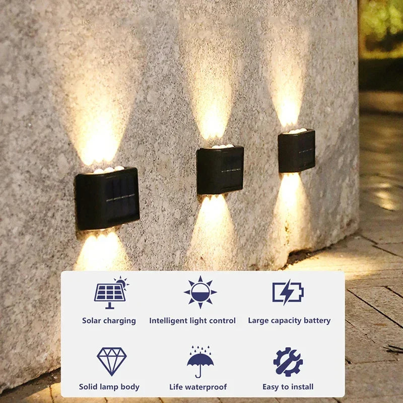 Solar Wall Lamp - Outdoor Waterproof Solar-Powered Light with Up and Down Illumination for Home, Garden, Yard, and Decoration