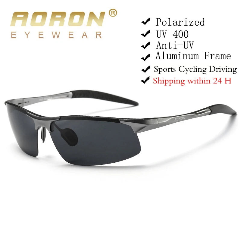 AORON Driving Polarized Sunglasses - Men's Aluminum Magnesium Frame Sport Sunglasses with UV400 Anti-Glare Retro Goggles